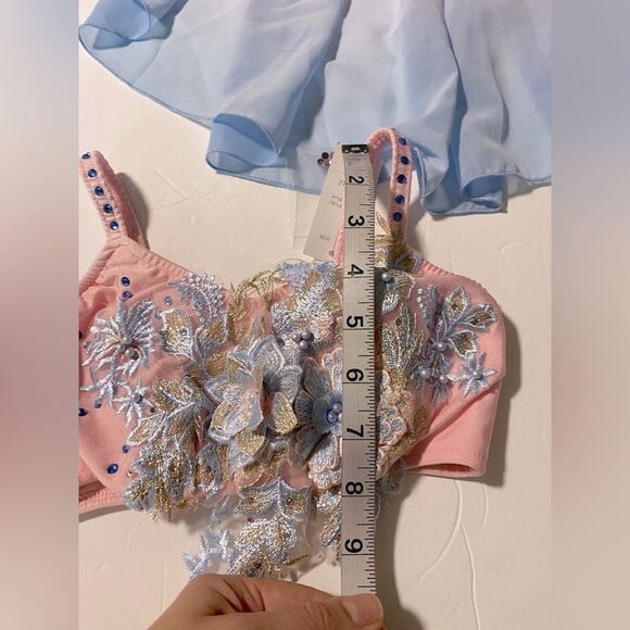 Glamour solo dance costume 2 piece blue pink embellished MC child /LC child new - Picture 7 of 11